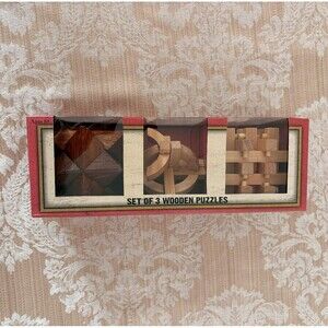 NEW 3 Piece Set of 3D Wooden Puzzles Brain Teaser Samsonico Christmas Gift